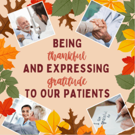Blog title with images of patients and fall leaves